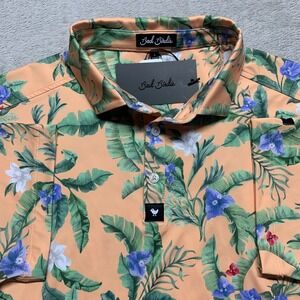 NWT Bad Birdie Golf Polo Shirt Mens S Flora Fiesta Hawaiian Floral Golfer Peach